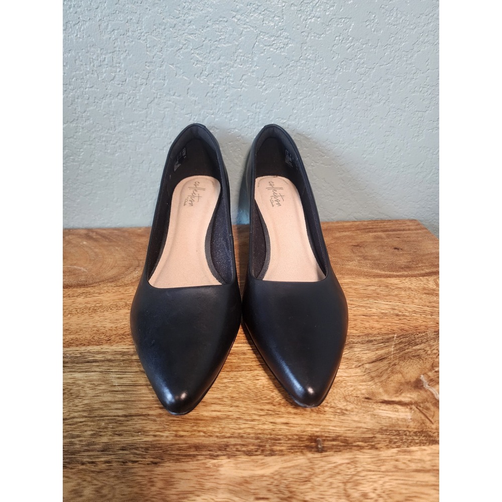 Clarks Linvale Jerica Black Leather Pointed Toe Kitten Heel Pumps Womens 8.5 M